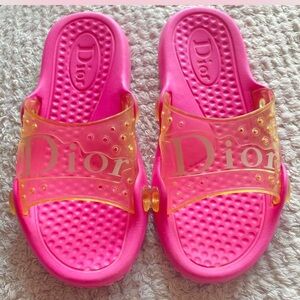 Dior Kids Vibrant Pink and Yellow Slide Sandals
